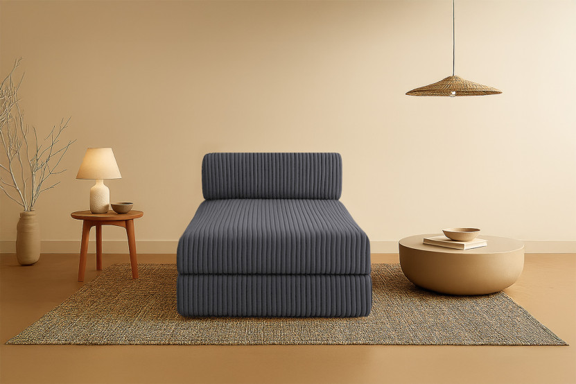 Méridienne convertible et modulable - Velours côtelé XL - Gris
