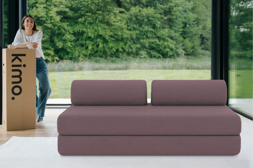Canapé droit convertible 3 places - Tissu lisse - Terracotta