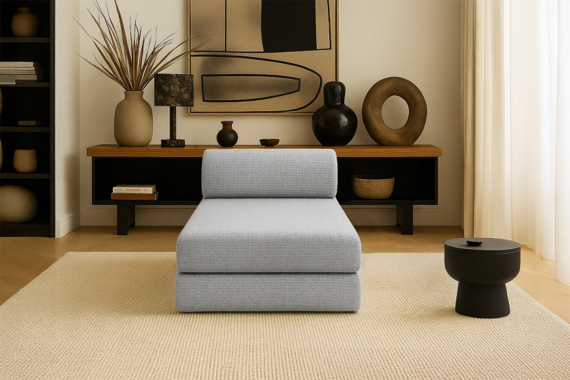 Méridienne convertible et modulable - Tissu tweed - Gris