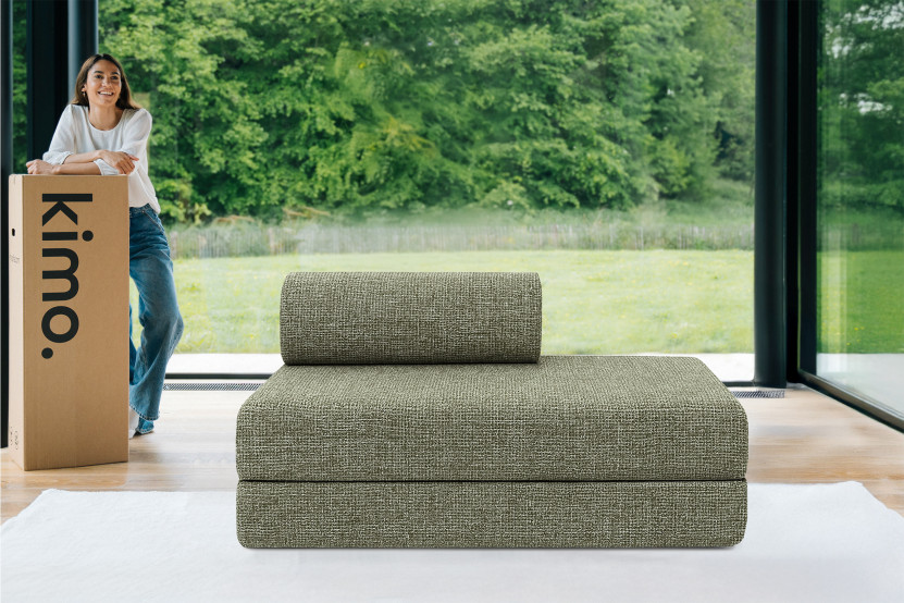 Canapé droit convertible et modulable 2 places - Tissu tweed - Vert