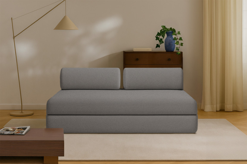 Canapé droit convertible 3 places - Tissu lisse - Gris