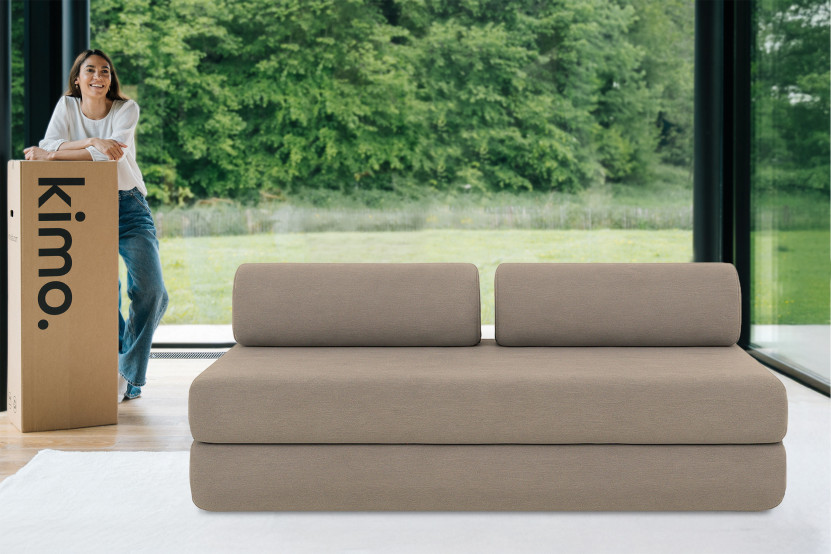 Canapé droit convertible 3 places - Tissu lisse - Taupe