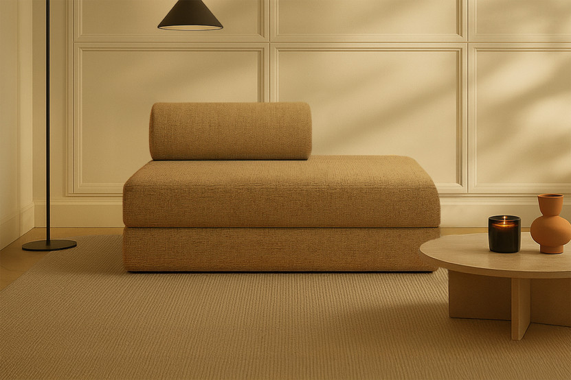 Canapé droit convertible et modulable 2 places - Tissu tweed - Jaune