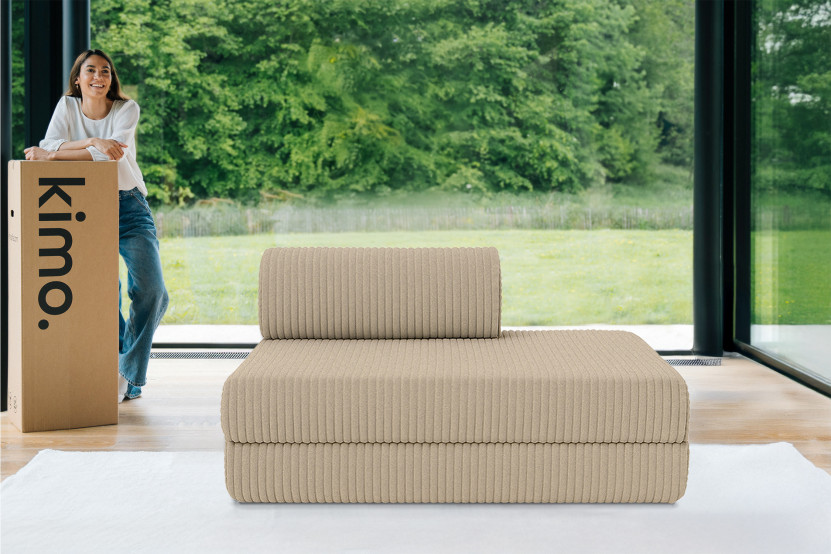 Canapé droit convertible et modulable 2 places - Velours côtelé XL - Taupe