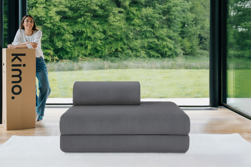 Canapé droit convertible et modulable 2 places - Velours côtelé - Gris