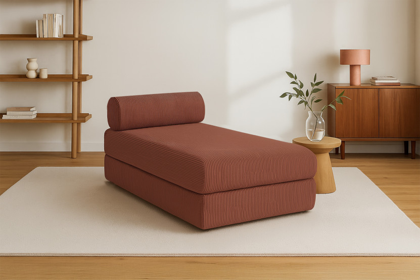 Méridienne convertible et modulable - Velours côtelé - Terracotta