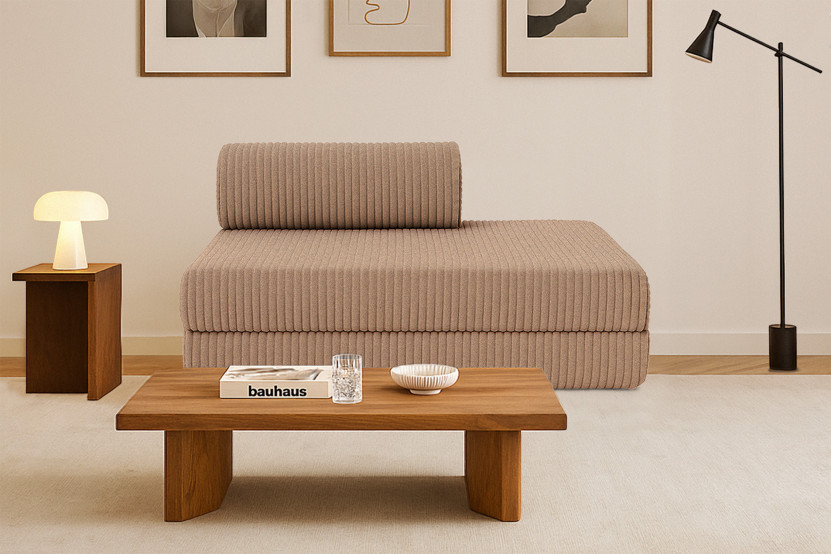 Canapé droit convertible et modulable 2 places - Velours côtelé XL - Marron