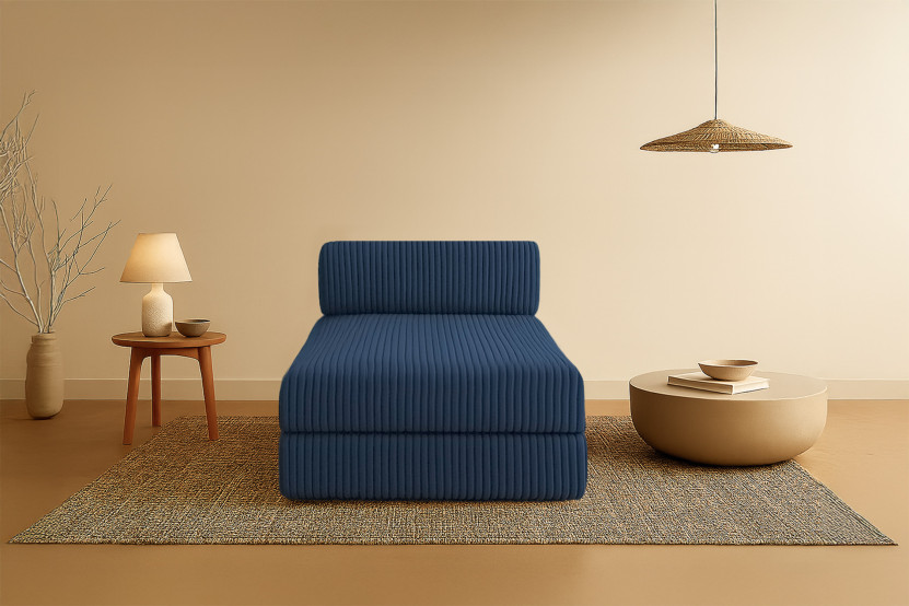 Méridienne convertible et modulable - Velours côtelé XL - Bleu