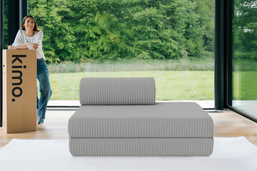 Canapé droit convertible et modulable 2 places - Velours côtelé XL - Gris clair