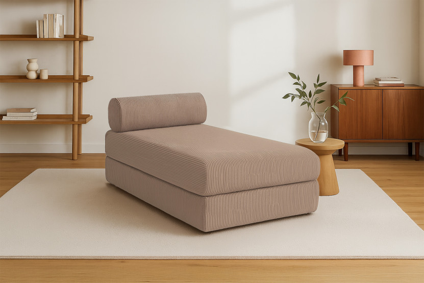 Méridienne convertible et modulable - Velours côtelé - Taupe