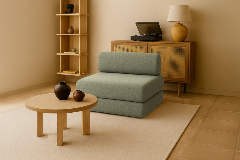 Fauteuil convertible et modulable - Tissu tweed - Vert