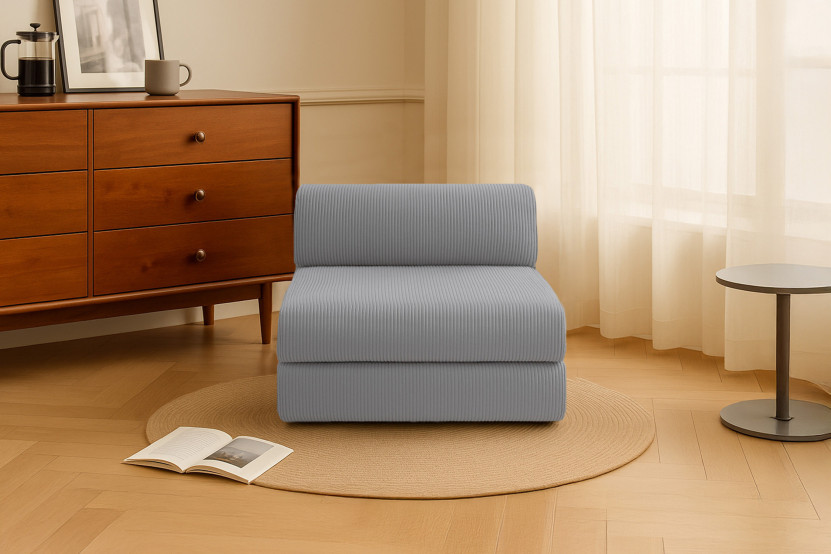 Fauteuil convertible et modulable - Velours côtelé - Gris clair
