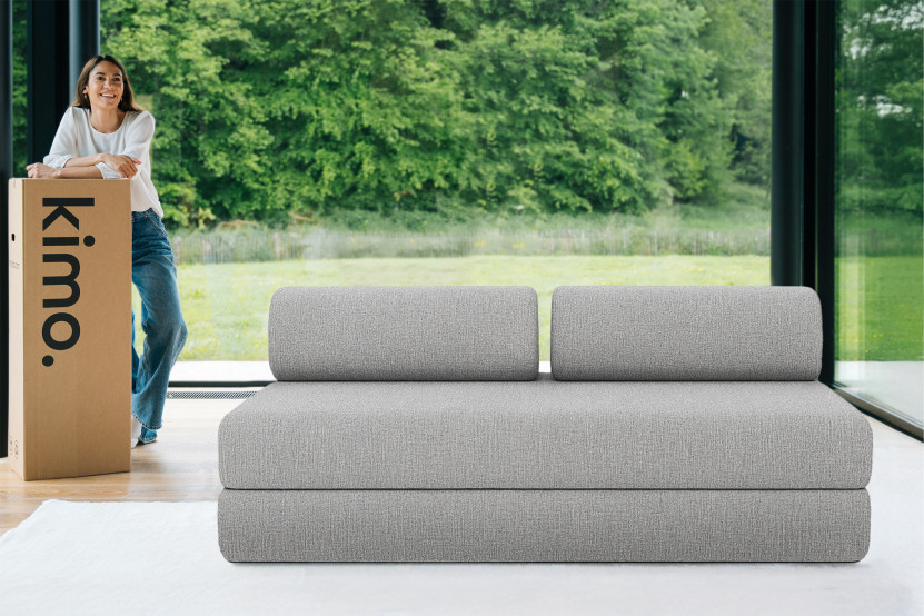 Canapé droit convertible 3 places - Tissu tweed - Gris