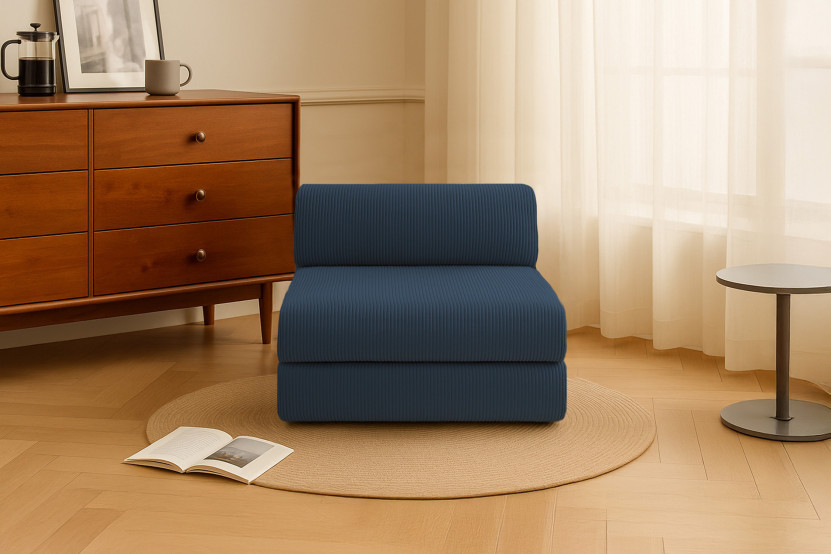 Fauteuil convertible et modulable - Velours côtelé - Bleu