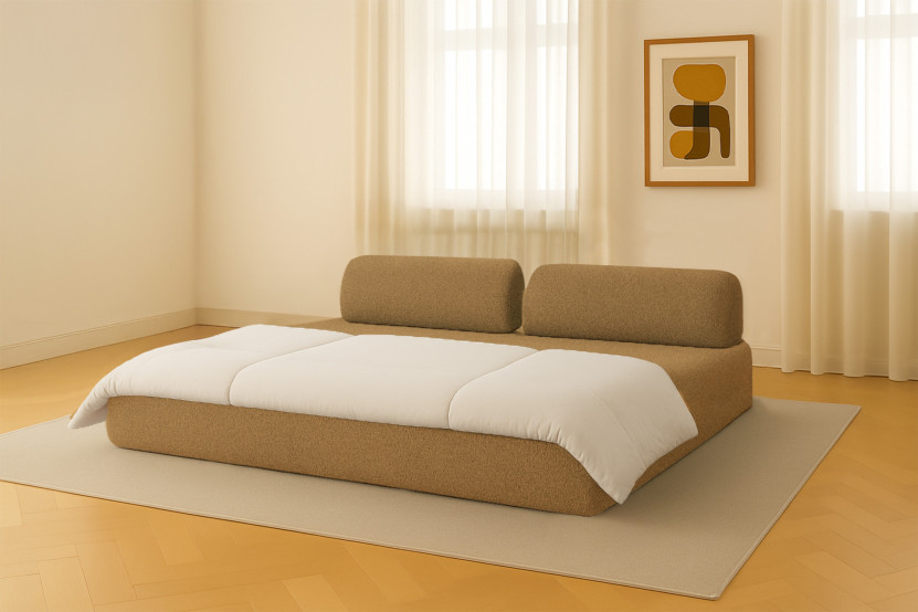 Canapé droit convertible 3 places - Tissu tweed - Jaune