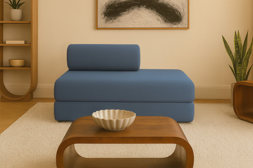Canapé droit convertible et modulable 2 places - Tissu lisse - Bleu