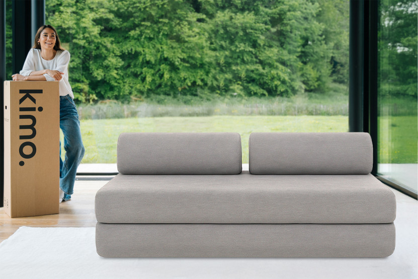Canapé droit convertible 3 places - Tissu lisse - Gris clair