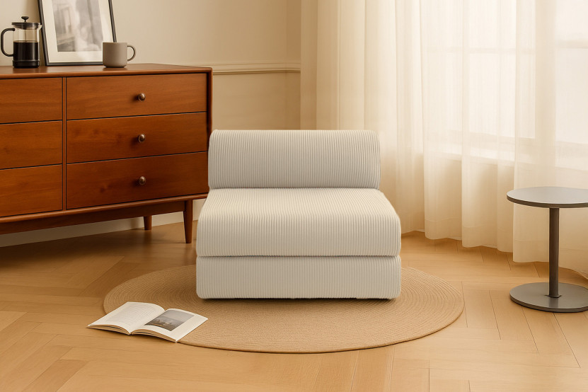 Fauteuil convertible et modulable - Velours côtelé - Beige