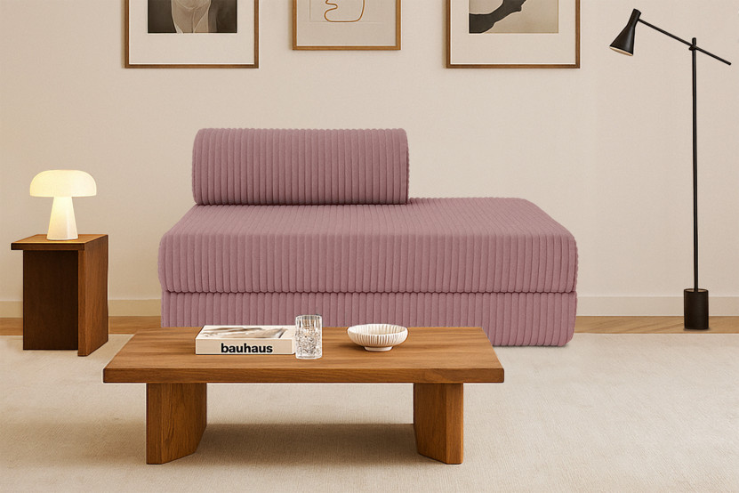 Canapé droit convertible et modulable 2 places - Velours côtelé XL - Rose