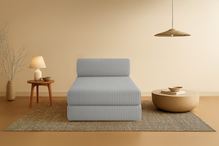 Méridienne convertible et modulable - Velours côtelé XL - Gris clair