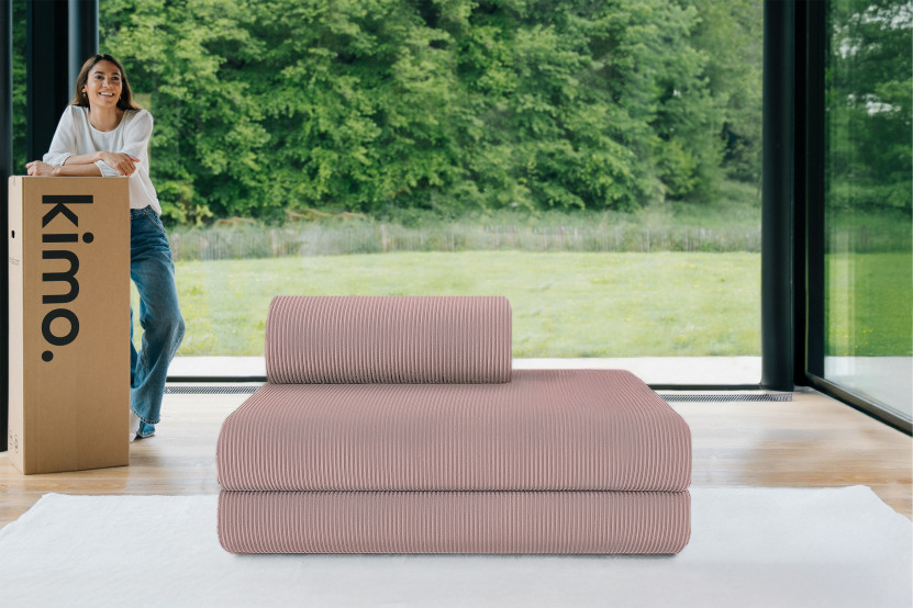 Canapé droit convertible et modulable 2 places - Velours côtelé - Rose pâle