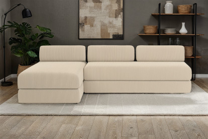 Canapé d'angle 6 places - 2 modules convertibles : Canapé 3 places + Méridienne - Velours côtelé Beige