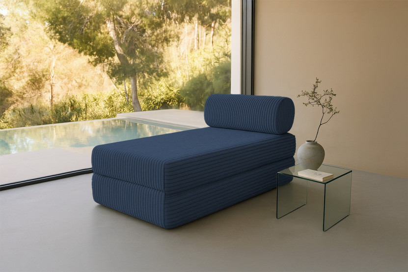 Méridienne convertible et modulable - Velours côtelé XL Bleu