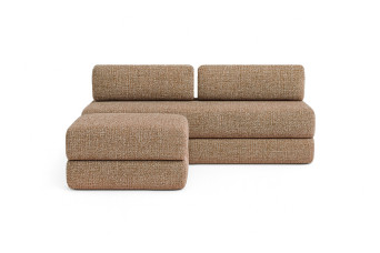 Canapé d'angle convertible 4 places - Tissu tweed - Marron