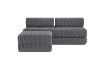 Canapé d'angle convertible 4 places - Velours côtelé - Gris