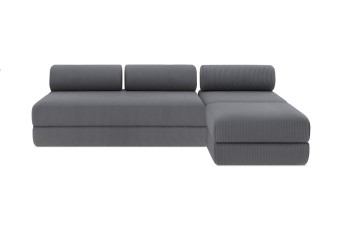 Canapé d'angle convertible 6 places - Velours côtelé - Gris