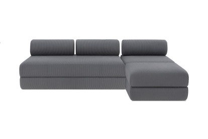 Canapé d'angle 6 places - 3 modules convertibles : Canapé 3 places + Fauteuil + Pouf - Velours côtelé Gris