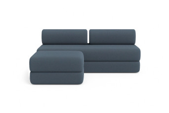Canapé d'angle convertible 4 places - Tissu lisse - Bleu