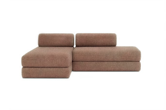 Canapé d'angle convertible 5 places - Tissu tweed - Rouge