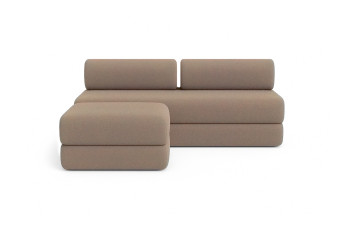 Canapé d'angle convertible 4 places - Tissu lisse - Marron