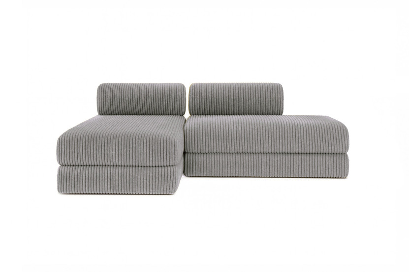 Canapé d'angle 5 places - 2 modules convertibles : Canapé 2 places + Méridienne - Velours côtelé XL Gris clair