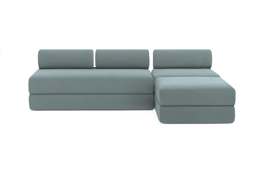 Canapé d'angle 6 places - 3 modules convertibles : Canapé 3 places + Fauteuil + Pouf - Tissu lisse Vert
