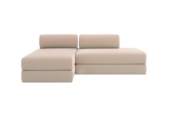 Canapé d'angle convertible 5 places - Tissu lisse - Beige