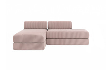 Canapé d'angle convertible 5 places - Velours côtelé - Rose pâle