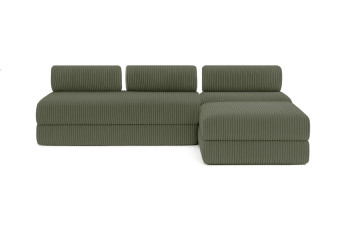 Canapé d'angle convertible 6 places - Velours côtelé XL - Vert