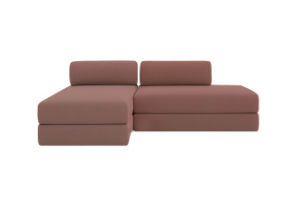 Canapé d'angle convertible 5 places - Tissu lisse - Terracotta