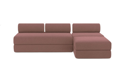 Canapé d'angle 6 places - 3 modules convertibles : Canapé 3 places + Fauteuil + Pouf - Tissu lisse Terracotta