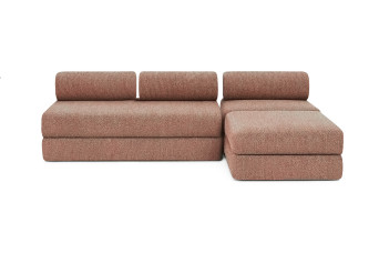 Canapé droit convertible 6 places - Tissu tweed - Rouge
