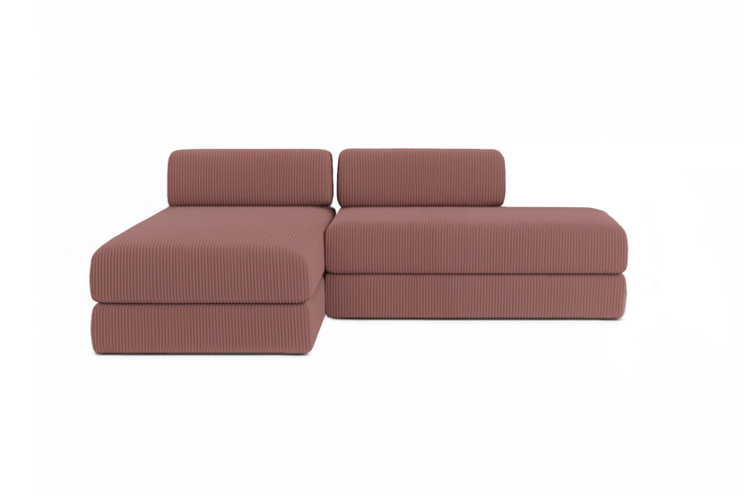 Canapé d'angle 5 places - 2 modules convertibles : Canapé 2 places + Méridienne - Velours côtelé Rose