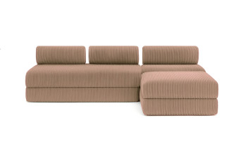 Canapé d'angle convertible 6 places - Velours côtelé XL - Marron
