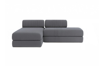 Canapé d'angle convertible 5 places - Velours côtelé - Gris