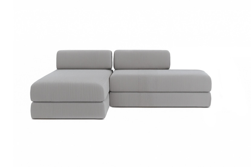 Canapé d'angle 5 places - 2 modules convertibles : Canapé 2 places + Méridienne - Velours côtelé Gris clair