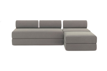 Canapé d'angle convertible 6 places - Tissu lisse - Gris