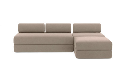 Canapé d'angle 6 places - 3 modules convertibles : Canapé 3 places + Fauteuil + Pouf - Tissu lisse Taupe