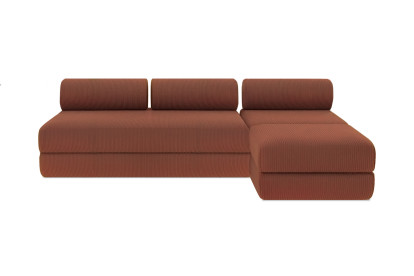 Canapé d'angle 6 places - 3 modules convertibles : Canapé 3 places + Fauteuil + Pouf - Velours côtelé Terracotta