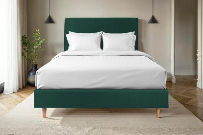Lit 150x190 cm - Sommier tapissier H35 cm + tête de lit tapissée - Tissu Velours Vert
